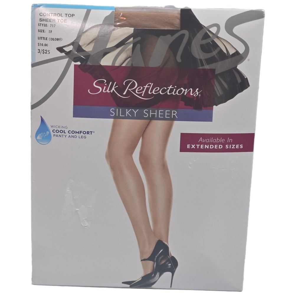 Hanes Silk Reflections Silky‎ Sheer Control Top Pantyhose Little Color Size EF